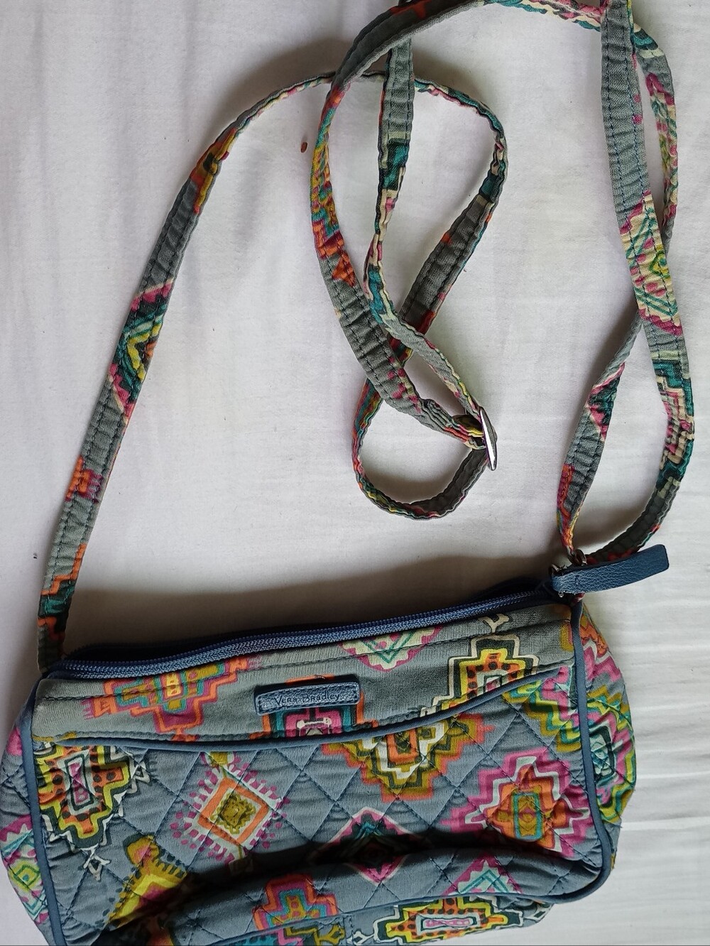 Vera Bradley Gray Quilted Crossbody with Multicolor Geometric Print